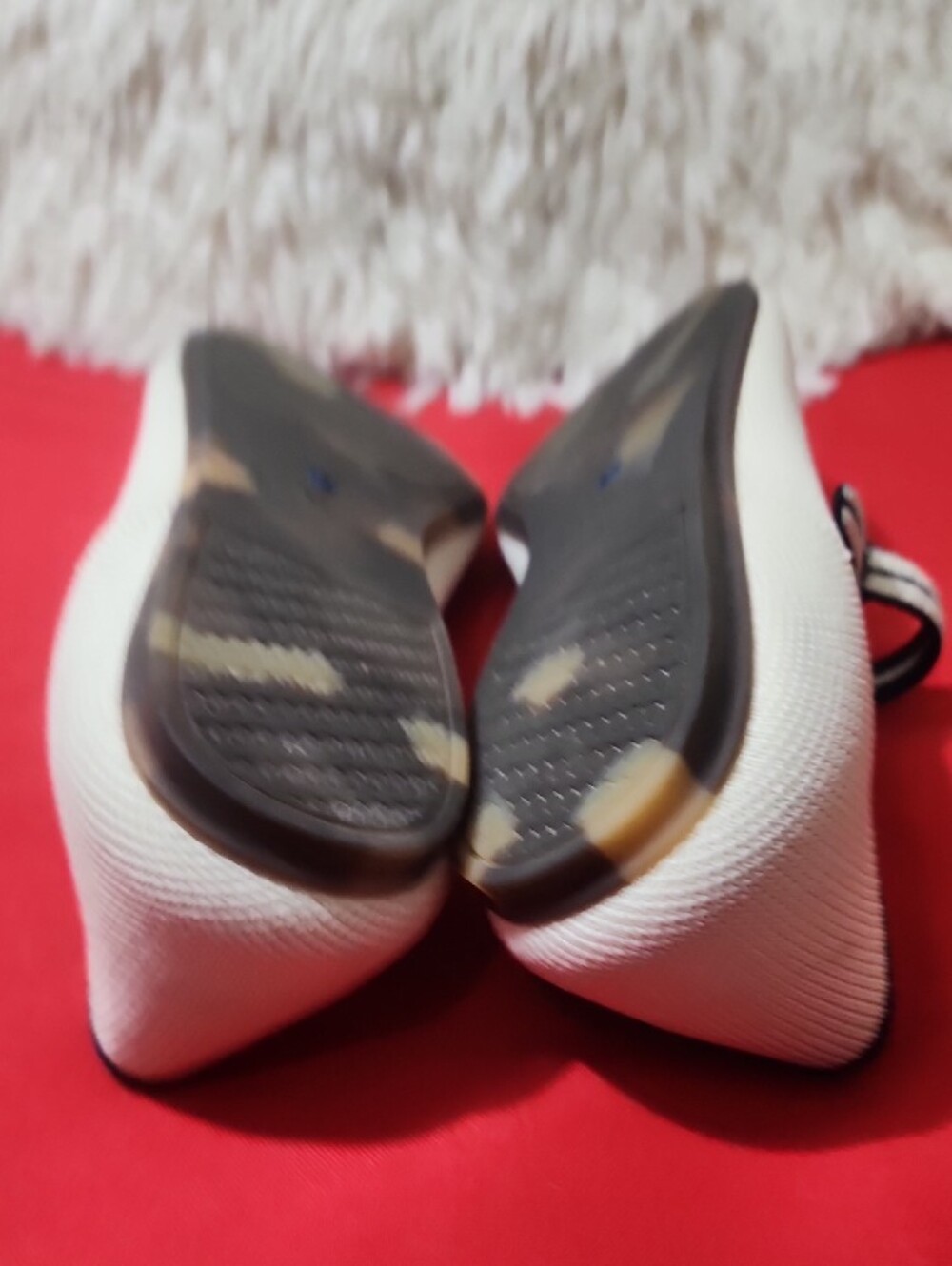 Rothy's The Square  Cream Mary Jane Flats with Black Trim and Blue Edge - Picture 11 of 11
